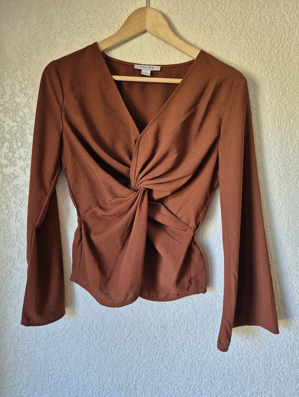 FAVLUX Rust Twist-Front Blouse Womens Size S